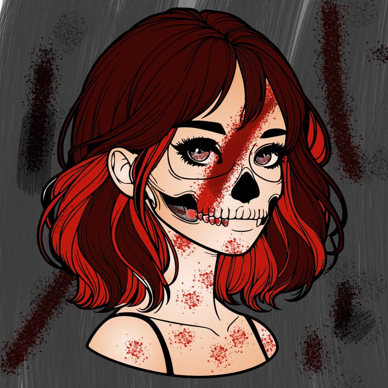 realistic girl with skull