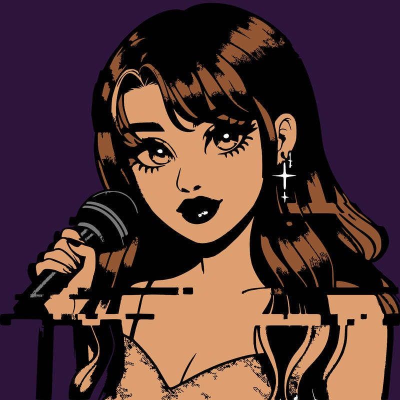 realistic glitched girl singer