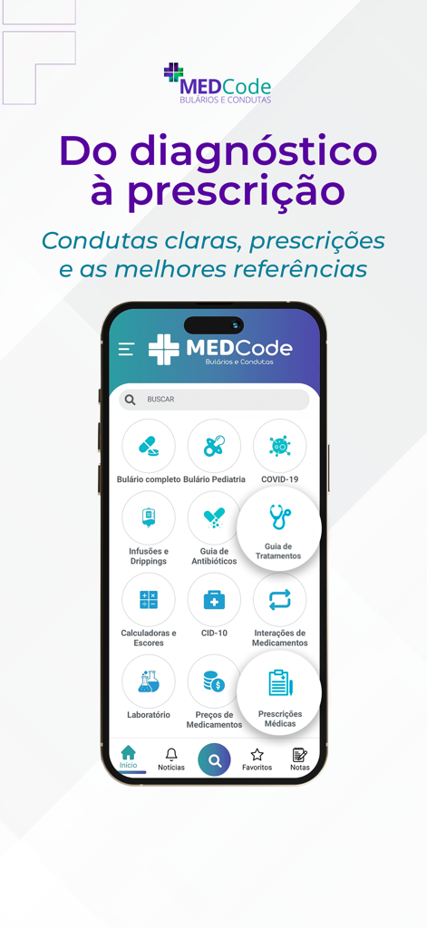 MEDCode – App medicina - MEDCode medical app dashboard showing clinical tools and drug databases