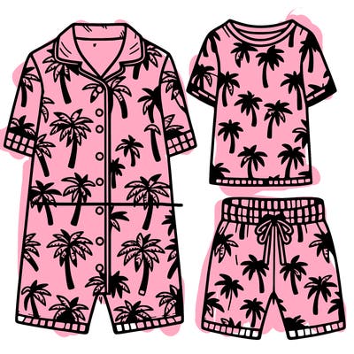 short sleeves pajamas with lots of palm trees on it