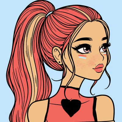 a beautiful and realistic girl with a high pony tail