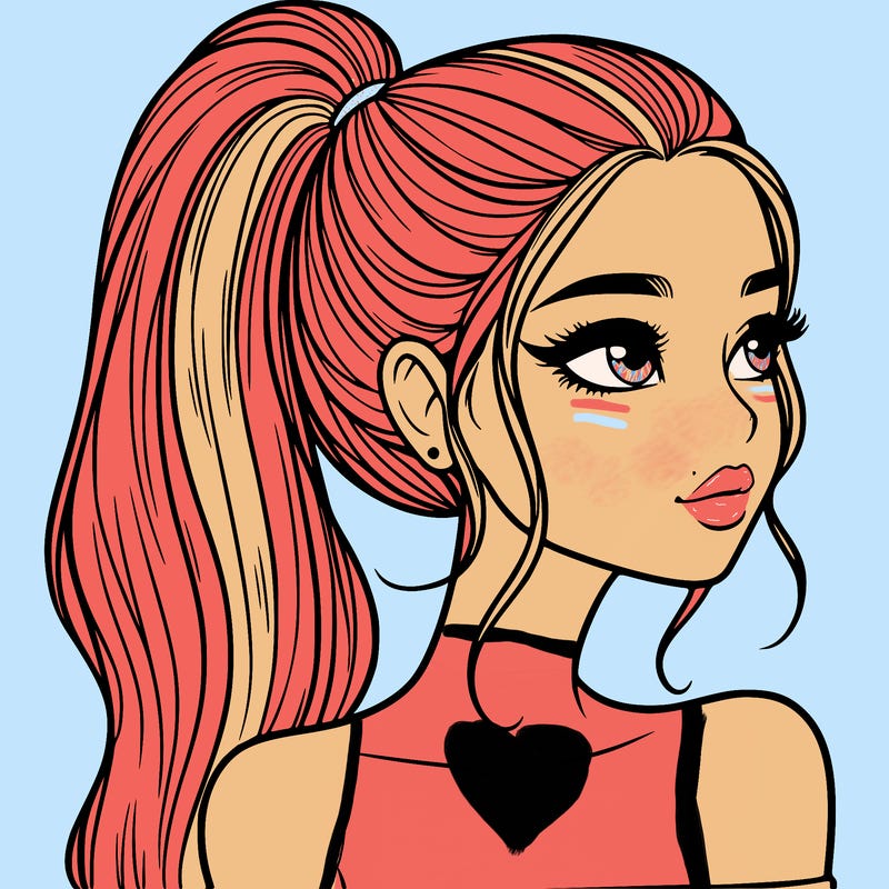 a beautiful and realistic girl with a high pony tail