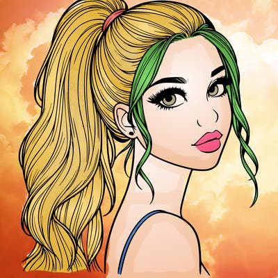 realistic pretty girl with high pony tail