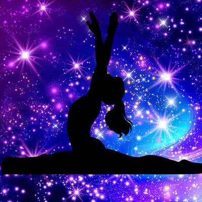 realistic gymnast doing splits with plain background