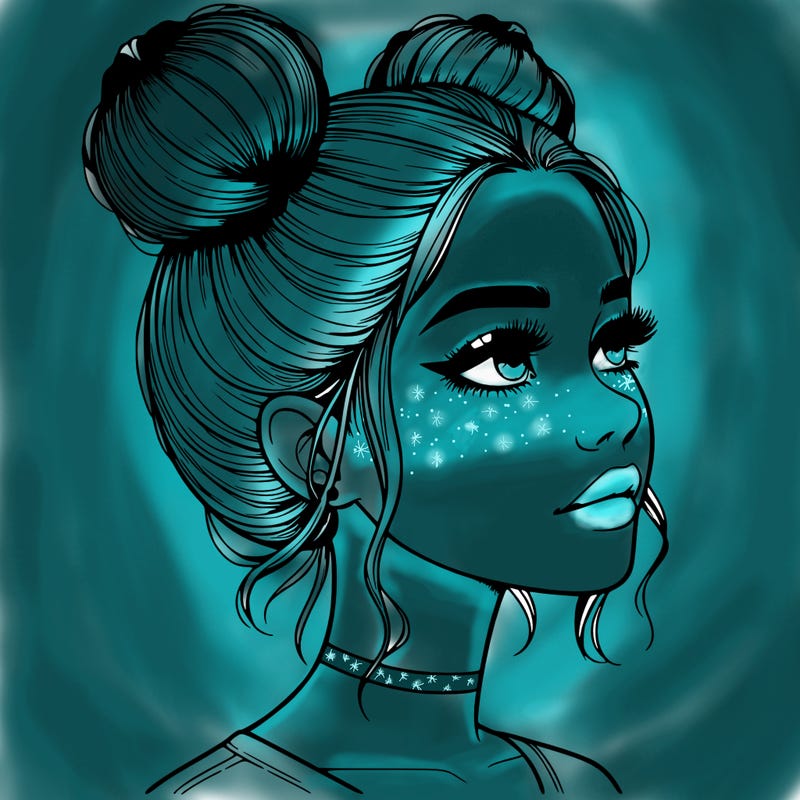 realistic girl with buns on the top of her head