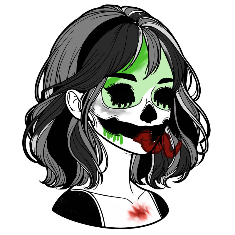 realistic girl with skull