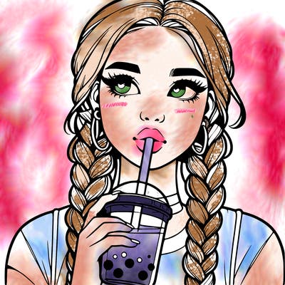 realistic girl with braided hair drinking boba