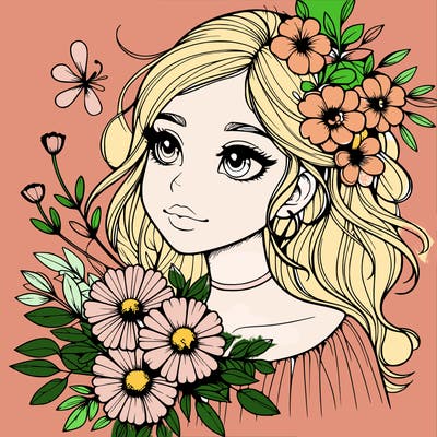 realistic girl with flowers