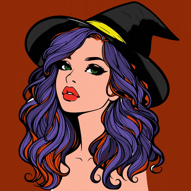 realistic witch girl with wavy hair and lips