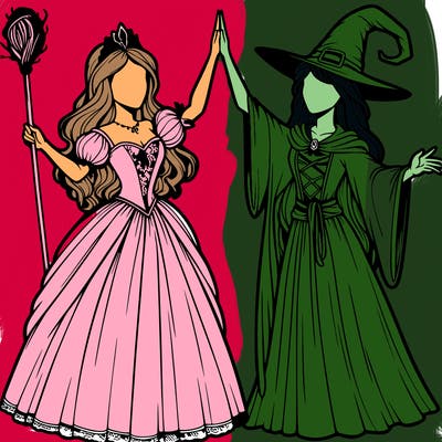 detailed realistic split of a princess and a witch