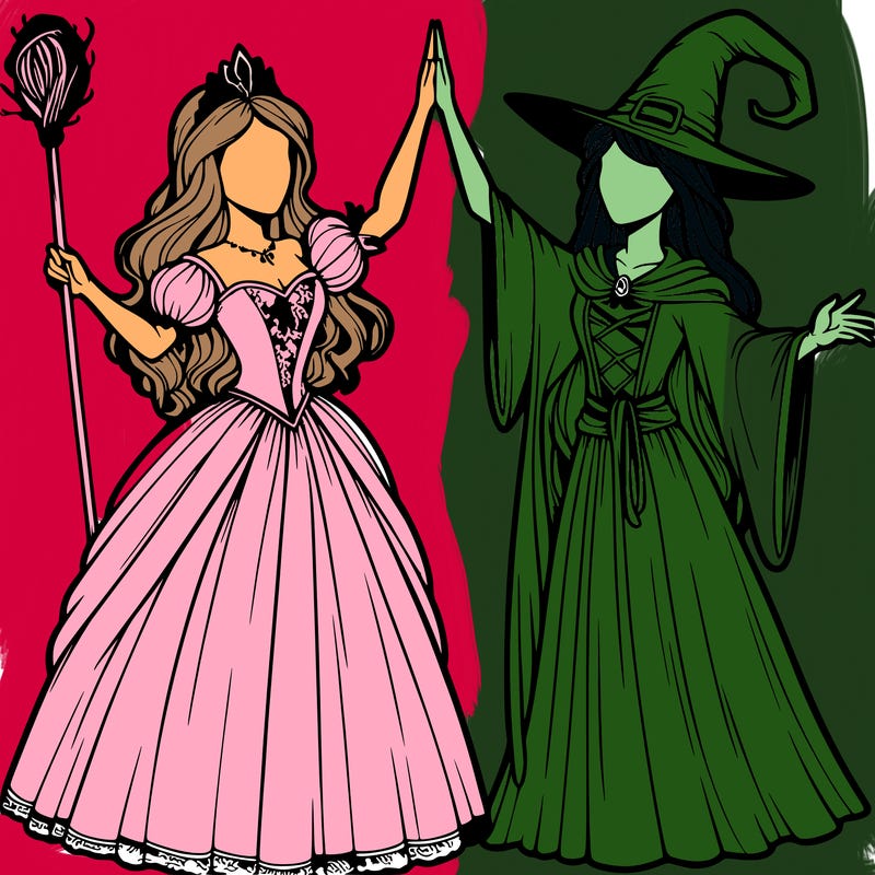detailed realistic split of a princess and a witch