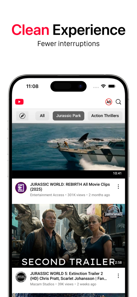 UbeCast: Music Streamer & PiP - UbeCast app screenshot showing clean video streaming experience with ad blocking