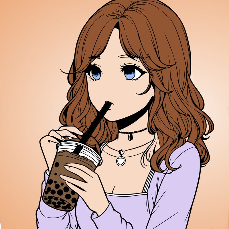 realistic girl drinking boba tea