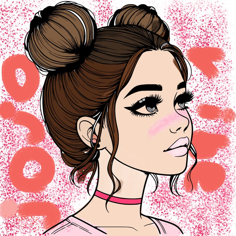 realistic girl with buns on the top of her head