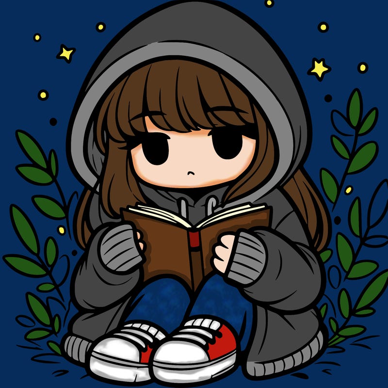 girl in oversized hoodie reading a book