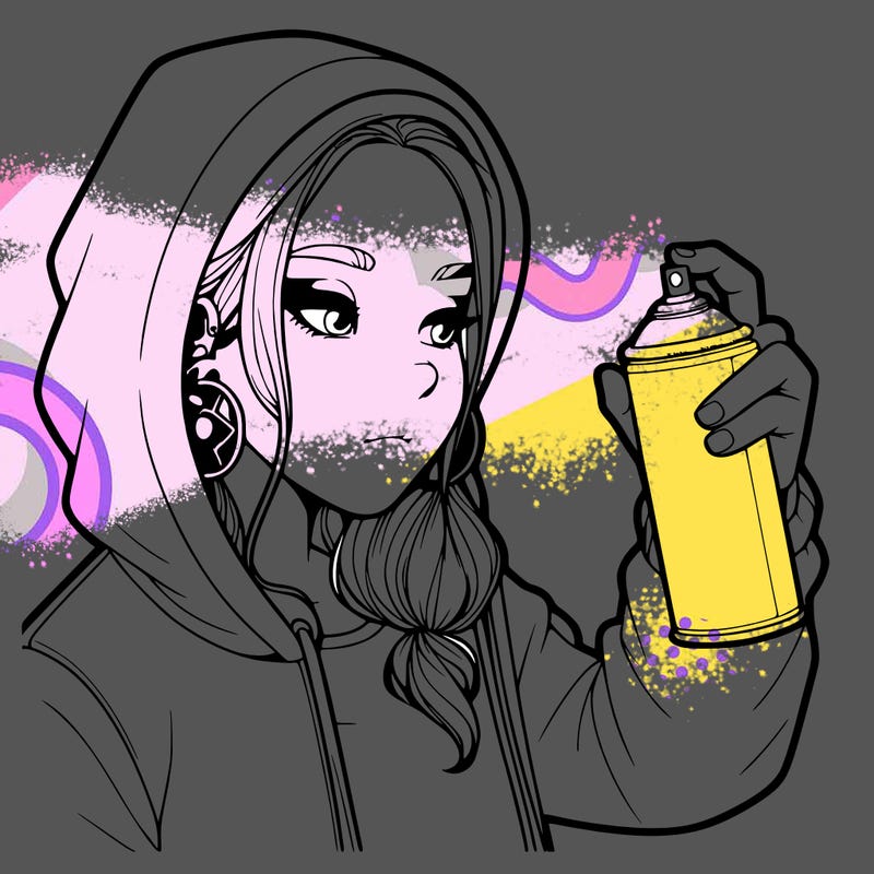 a realistic girl, spray painting