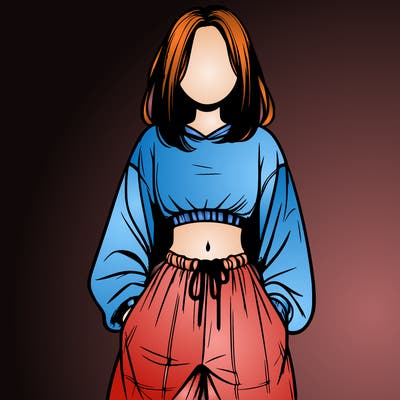 realistic girl faceless with baggy pants and a crop top