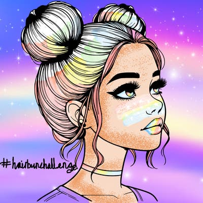 realistic girl with buns on the top of her head