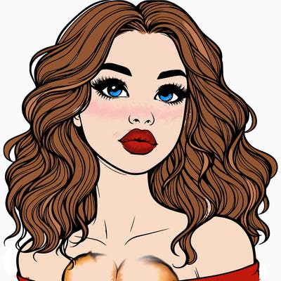 realistic girl with wavy hair and lips