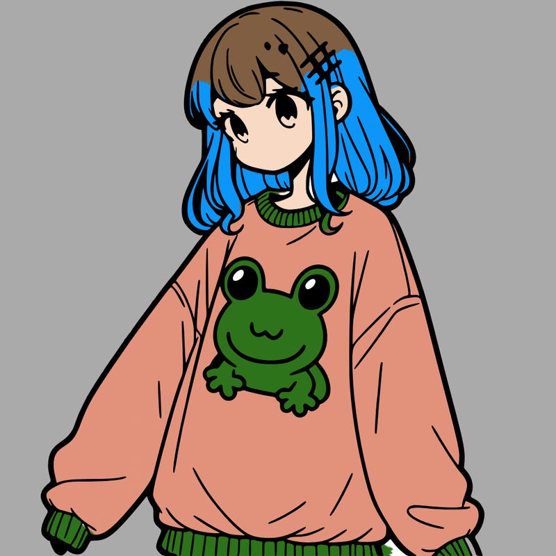 girl wearing frogging sweatshirt