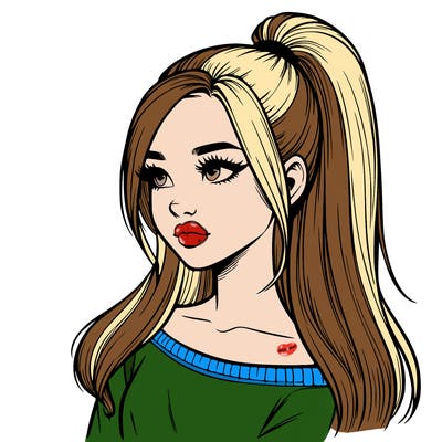 realistic girl with a high ponytail