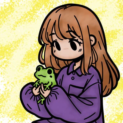 girl with long hair and a oversized shirt. and she is holding a frog