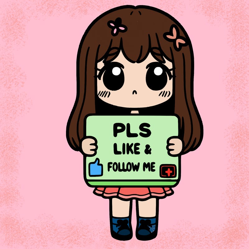 girl holding a sign that says pls like and follow me