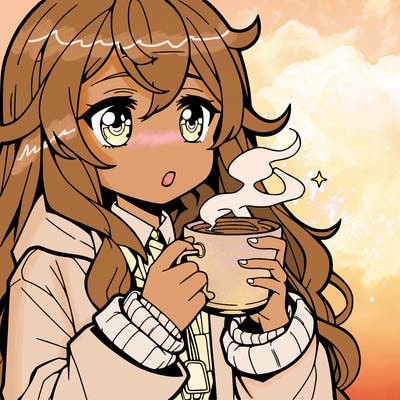 hot anime girl drinking coffee in the morning