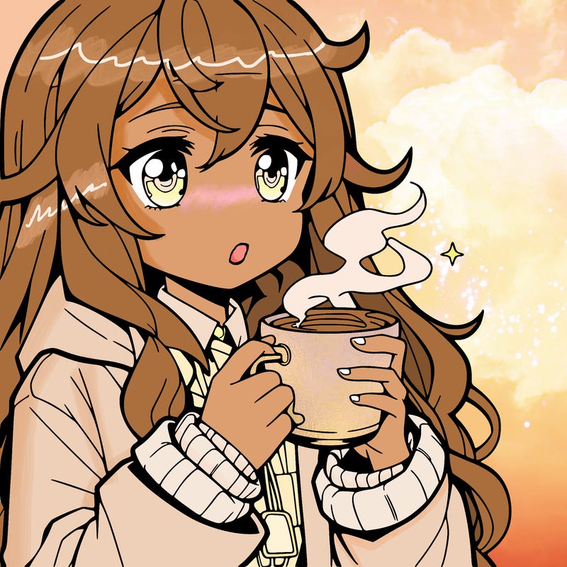 hot anime girl drinking coffee in the morning