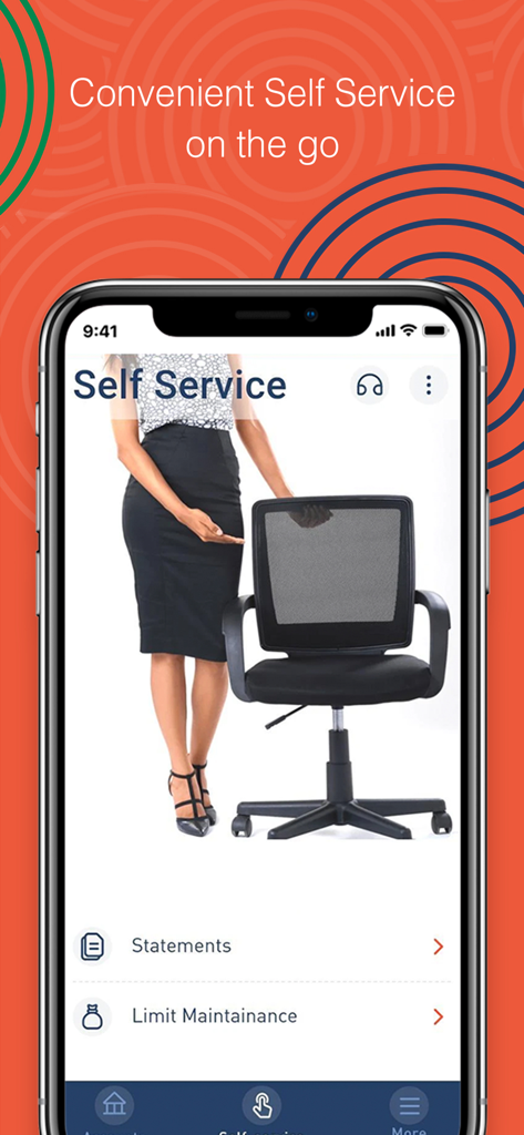TITAN TRUST MOBILE BANKING - Self service menu of the Titan Trust Mobile Banking app showing options for account statements and limit maintenance