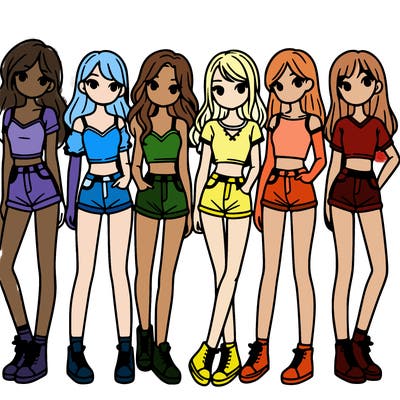 a group of girls wearing crop tops and shorts
