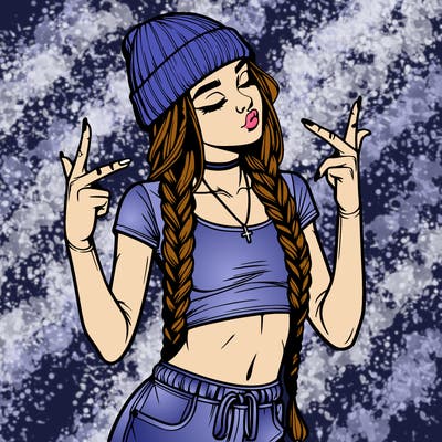 realistic teenage girl with braids and a beanie and crop top doing 🫶🏼