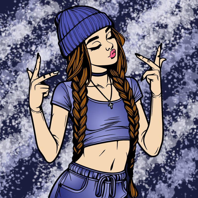 realistic teenage girl with braids and a beanie and crop top doing 🫶🏼