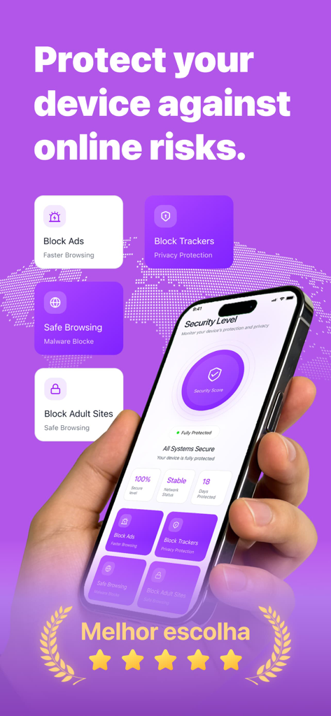 Prime Safety - Prime Safety app security dashboard showing online risk protection and ad blocking features