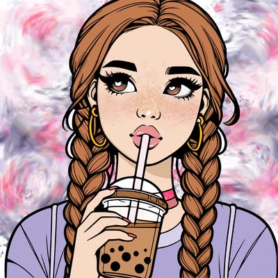 realistic girl with braided hair drinking boba
