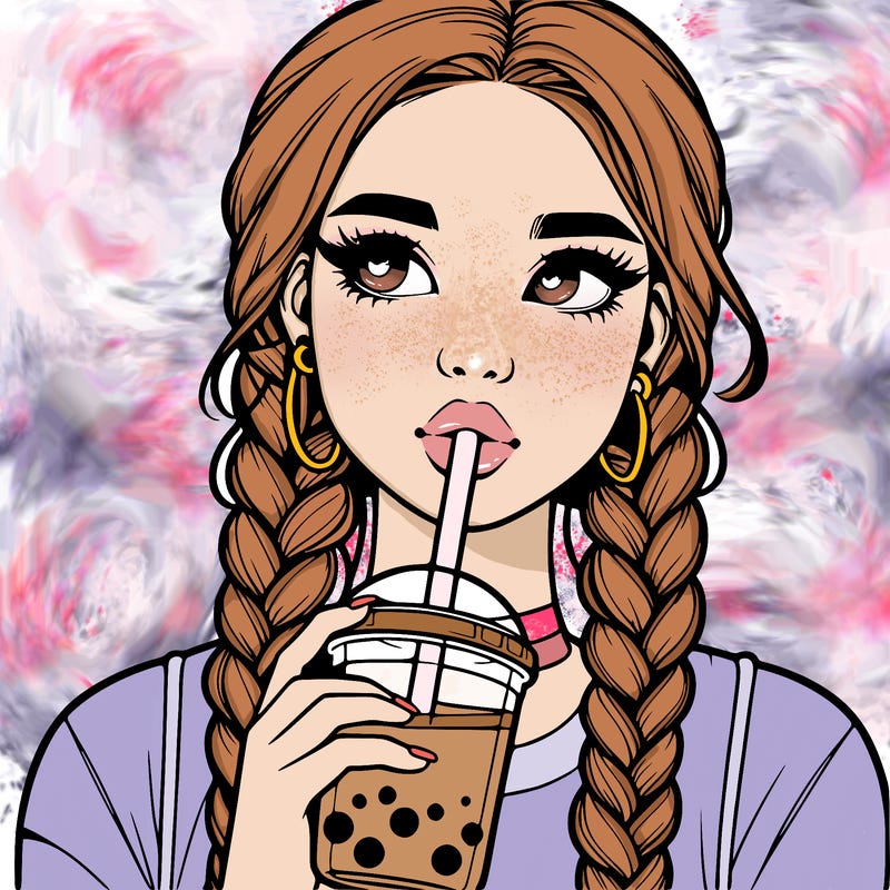 realistic girl with braided hair drinking boba