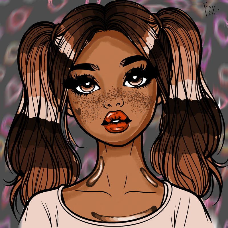 realistic girl with ponytails and lips