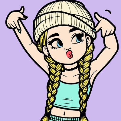 realistic teenage girl with braids and a beanie and crop top doing 🫶🏼