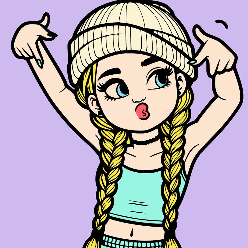 realistic teenage girl with braids and a beanie and crop top doing 🫶🏼