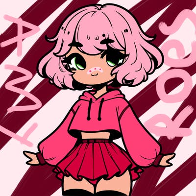 cute femboy with short, fluffy hair that softly frames their face, wearing a cropped hoodie, paired with a flouncy short skirt, and thigh-high stockings