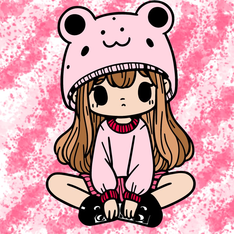 a girl wearing a frog hat and some frog socks