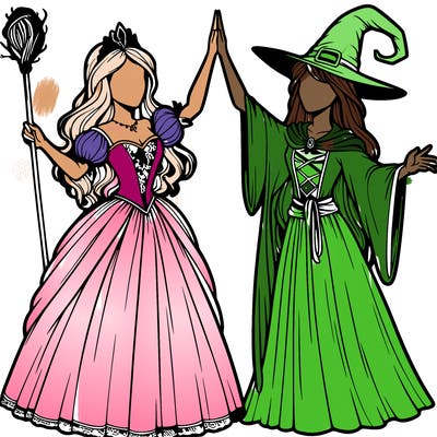 detailed realistic split of a princess and a witch