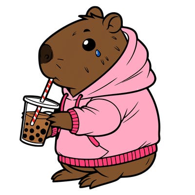 easy capybara drinking boba wearing a hoodie