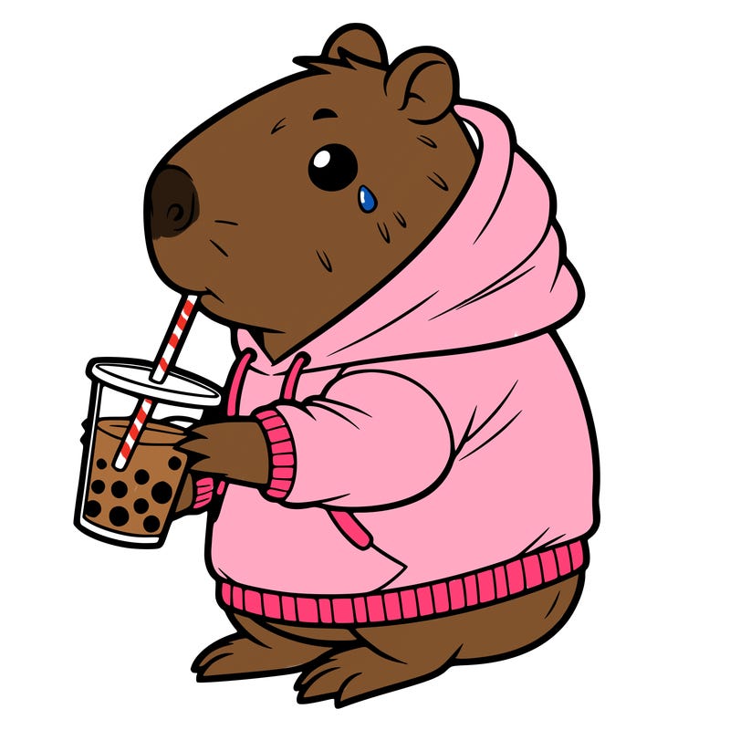 easy capybara drinking boba wearing a hoodie