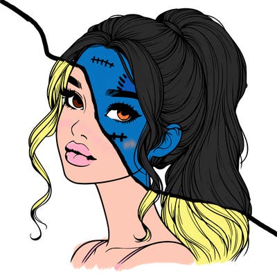 realistic girl with a ponytail on her hair and lips