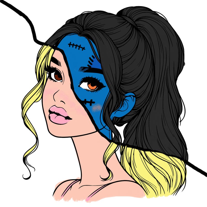 realistic girl with a ponytail on her hair and lips