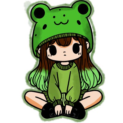 a girl wearing a frog hat and some frog socks