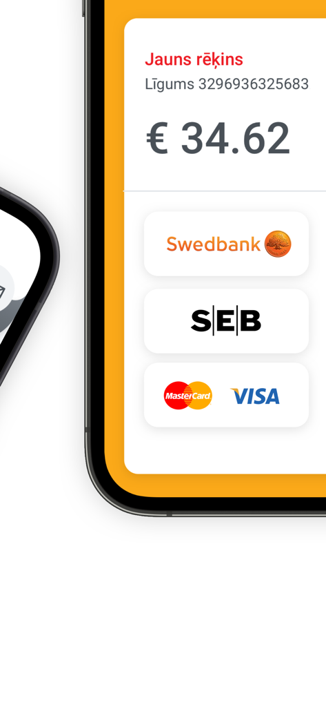 Elektrum Latvija mobile app displaying a new bill with payment options for banks and credit cards