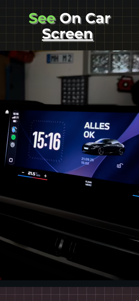 Car Widgets: AutoDash - Widget dell'app AutoDash visualizzati su una schermata del cruscotto di infotainment dell'auto
