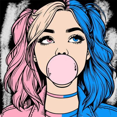 realististic girl blowing bubble -gum